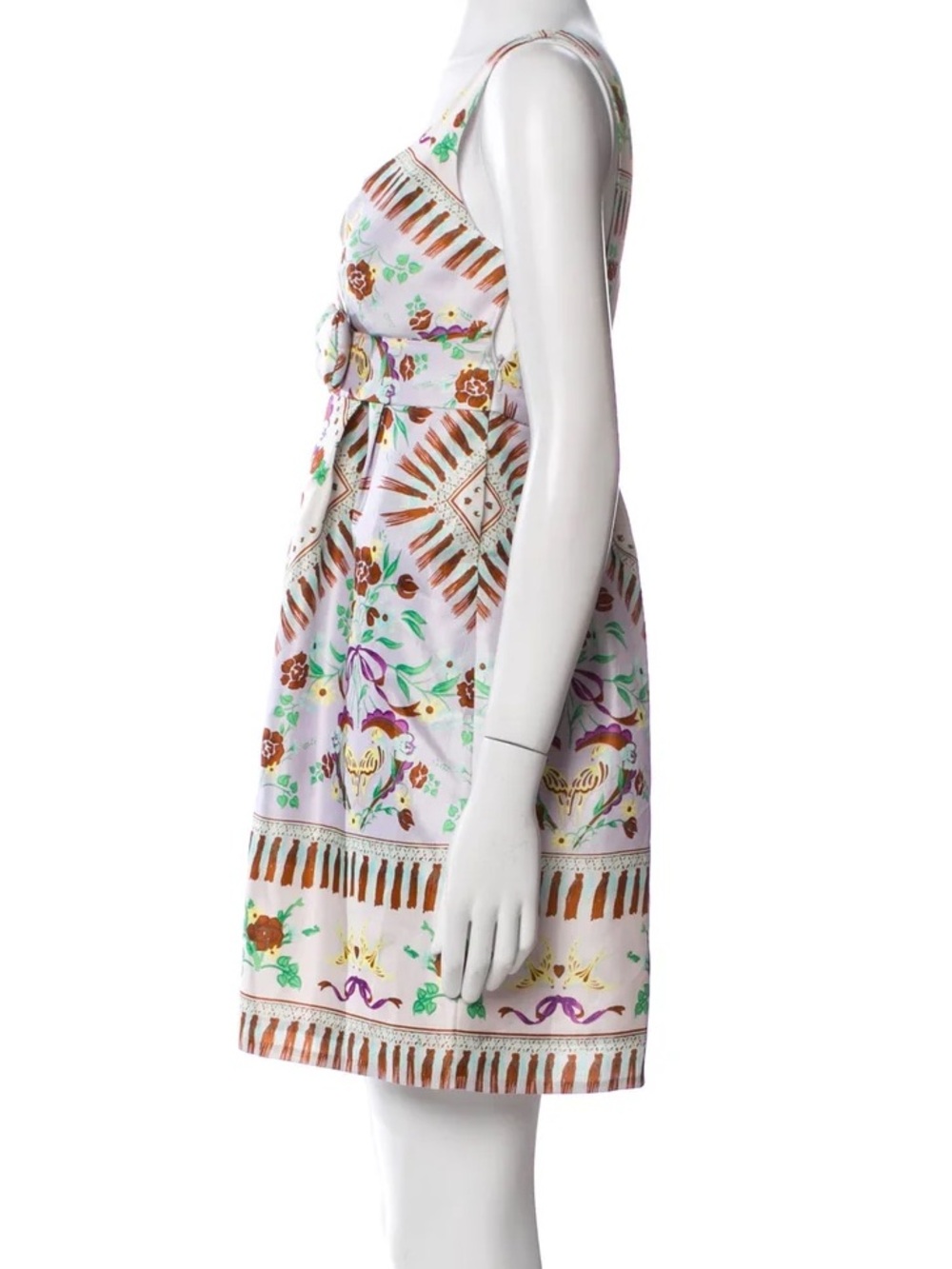 MANOUSH silk printed tropical mini dress sleeveless bow-front $495 - Picture 5 of 7